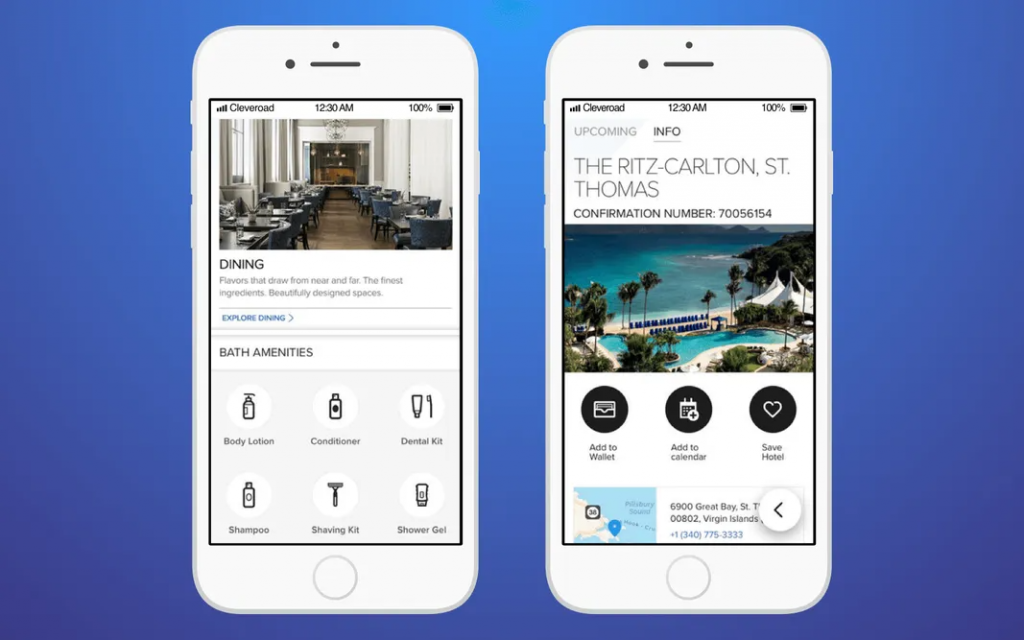Экран телефона с приложением отеля Ritz Carlton